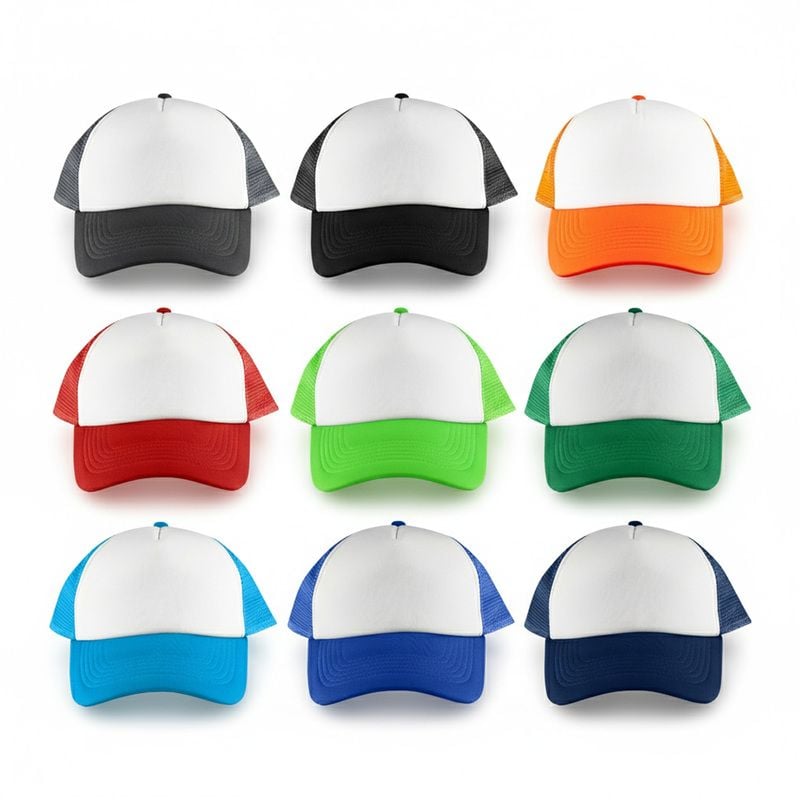 White Front 5 Panel Trucker Mesh Cap